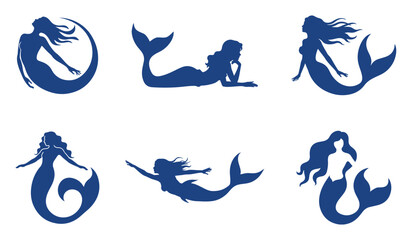 Fototapeta premium Mermaid Silhouette Vector Set – Fantasy Sea Creatures Clipart Collection