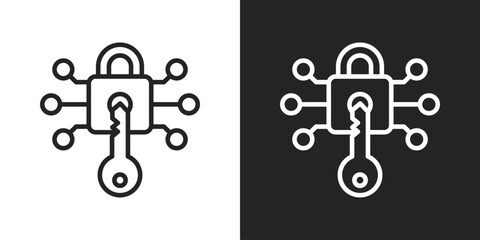 Encryption Icon In Line Version On Black And White Background