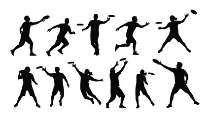 Ultimate frisbee player silhouettes collection isolated on white background, Vector