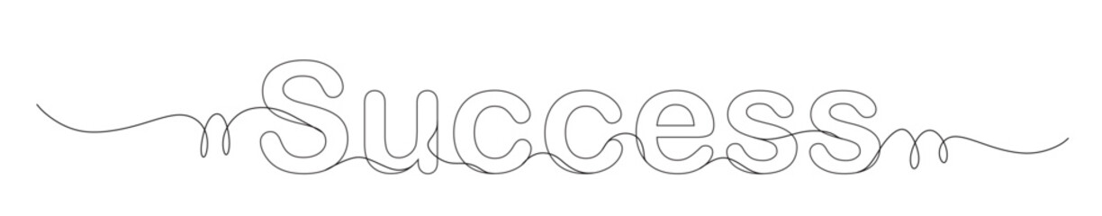 Continuous line art of a word that says SUCCESS with curved and elongated lines. This image is for a sticker, banner, and advertisement in various places.