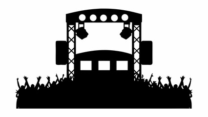 Dynamic concert crowd silhouette with stage and lights, perfect for event promotion and music festival flyers, capturing energy and excitement