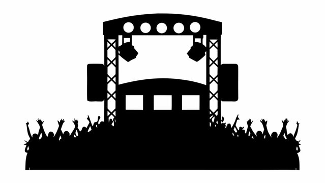 Dynamic concert crowd silhouette with stage and lights, perfect for event promotion and music festival flyers, capturing energy and excitement