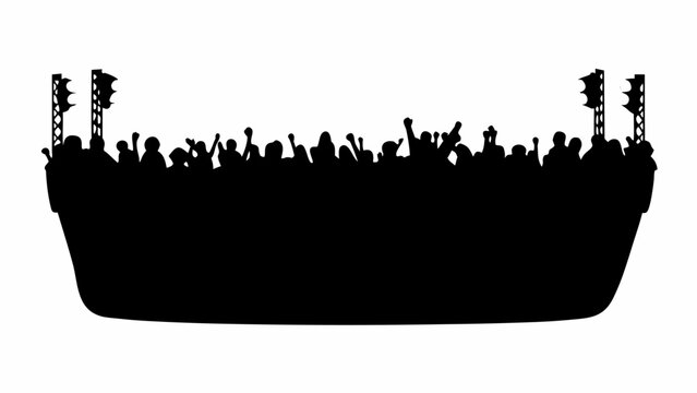 Energetic concert crowd silhouette, fans cheering under stage lights, perfect for music event promos and dynamic social media visuals, scalable vector