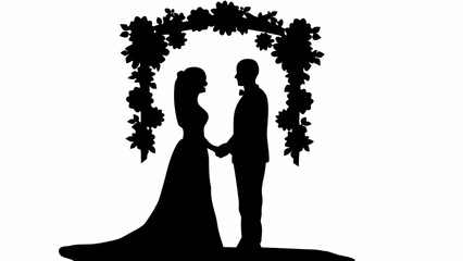 Romantic wedding silhouette with floral archway, symbolizing love and commitment, perfect for invitations, announcements, and heartfelt designs