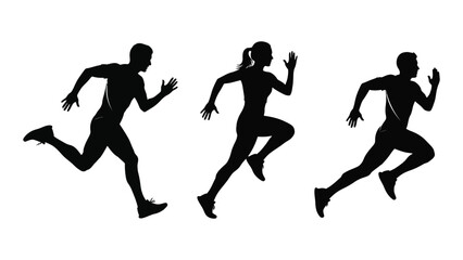 Running athletes silhouettes isolated on white background, Vector