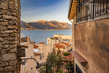 Gaeta, Latina, Lazio, Italy. A splendid view of the city. The old town with its houses overlooking...