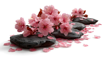 spa stones and pink flower