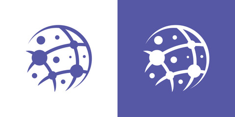 A modern dual-meaning logo combining a globe and connected dots, symbolizing worldwide networks, digital connectivity, and global collaboration in a clean, modern style.