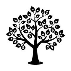 Money tree with dollar sign leaves isolated on