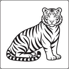 Fototapeta premium A beautiful tiger sitting alone black outline vector illustration coloring book for kids
