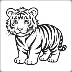 Obraz premium Cute tiger black outline vector illustration coloring book for kids