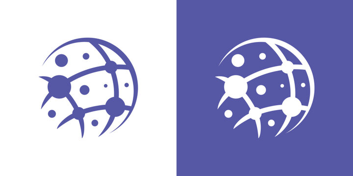 A modern dual-meaning logo combining a globe and connected dots, symbolizing worldwide networks, digital connectivity, and global collaboration in a clean, modern style.