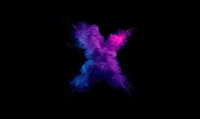 Obraz premium Exploding vibrant purple and blue powder forming an X shape against a black background