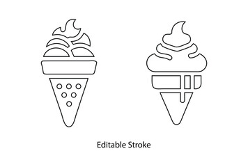 ice cream cone vector editable stroke icon, ice cream vector line art illustration