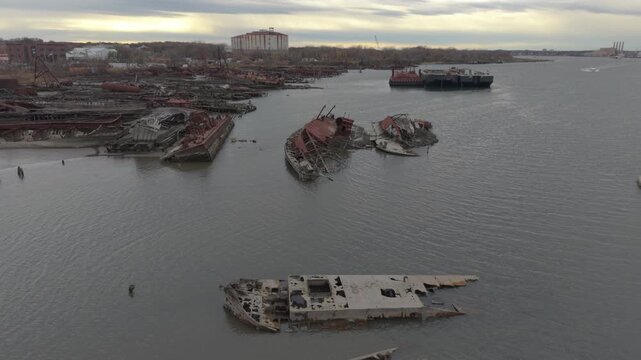 alt flying over Staten Island Boat Graveyard
