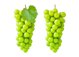 A vibrant, isolated bunch of premium Shine Muscat green grapes with a fresh leaf, perfect for highlighting natural health and fresh sweet fruit consumption. agriculture and fresh advertising materia