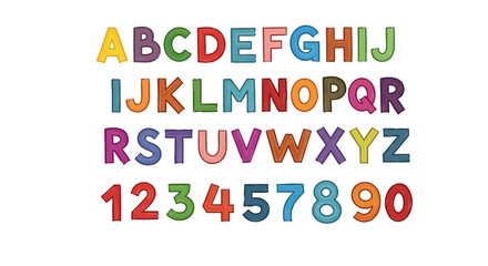 Colorful Alphabet and Numbers Set for Education and Creative Design Projects