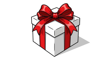 Festive Gift Box with Elegant Red Ribbon and Bow Illustration for Celebrations and Special Occasions