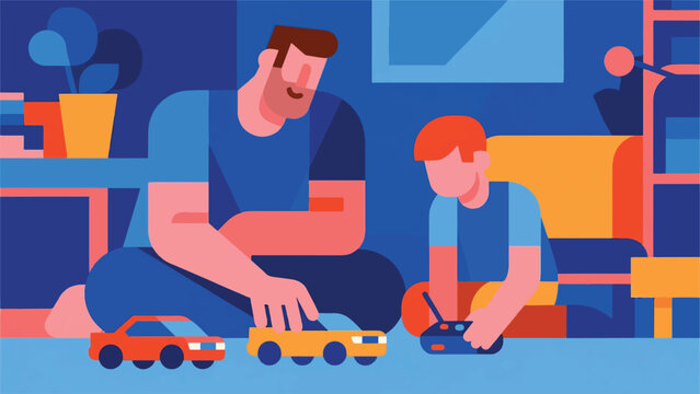Illustration Of A Father And Son Playing With A Remote Control Car Vector Design Template