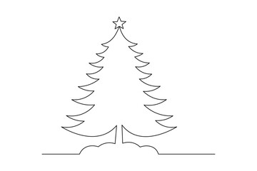 Fototapeta premium Christmas tree, modern holiday festive continuous one-line drawing vector illustration