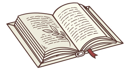 Open book illustration with bookmark and leaf design for reading and literature enthusiasts and students
