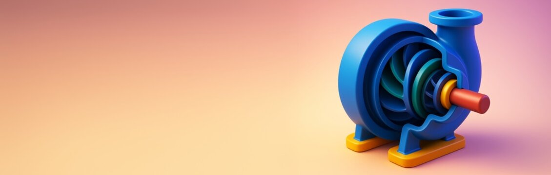 Colorful industrial centrifugal pump mockup on gradient background with clean copyspace for engineering or technology concept design template use. Ai generative