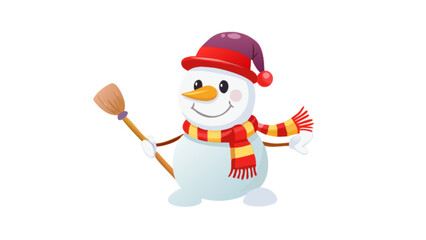Cute snowman cartoon vector illustration with hat scarf and broom christmas winter holiday season art design