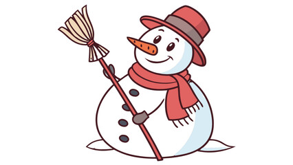 Cute snowman with broom vector illustration for winter holiday season christmas and new year celebration image