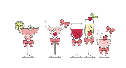 Festive Cocktail Illustration with Bows for Celebrations