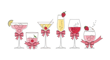 Festive Cocktail Glasses with Bows Illustration