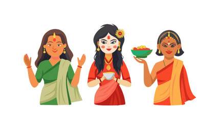 Indian women in traditional dress vector illustration for cultural events and festive season celebration