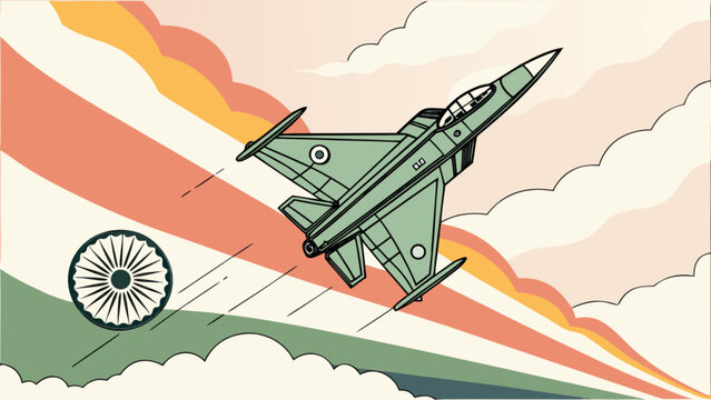 Indian air force fighter jet flying high patriotic illustration vector graphic design for independence day celebration