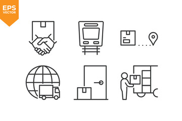 Set of line icons Logistics and Cargo. Outline icons collection stock illustration stock illustration