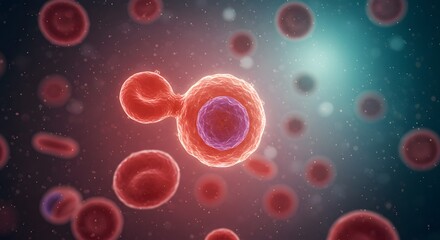 Microscopic View of Cell Division with Blood Cells, Close up