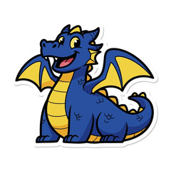 Cute Blue Dragon Cartoon Sticker with Yellow Wings and Belly.