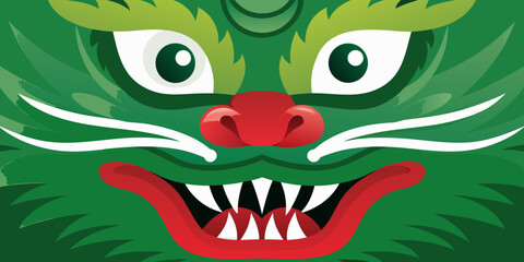 Green dragon face close up with red nose and mouth