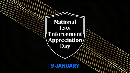 Black gold shield shape, law enforcement gratitude, security protection, and holiday commemoration, suitable for publicity by law enforcement departments and materials for social welfare activities.
