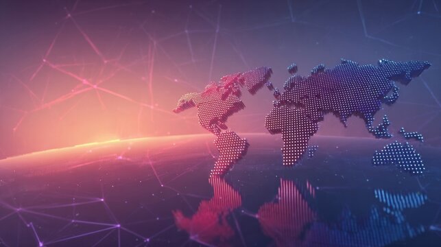 Global Connection:  A visual depiction of interconnectedness across the world, portraying a world map intertwined with a network of digital lines.