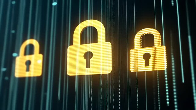 Digital illustration of security locks with data streams in the background, symbolizing cybersecurity
