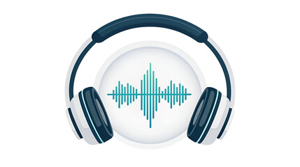 Over-ear headphones icon featuring a vibrant teal sound wave equalizer graphic in the center isolated on transparent background