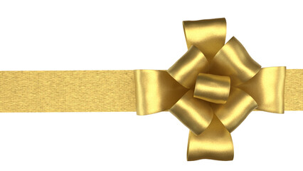 Golden Gift Bow on Light Ribbon Png Image 3d Render.