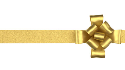 Golden Gift Bow on Light Ribbon Png Image 3d Render.