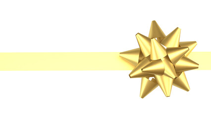 Golden Gift Bow on Light Ribbon Png Image 3d Render.