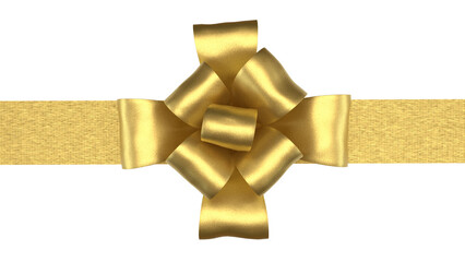 Golden Gift Bow on Light Ribbon Png Image 3d Render.