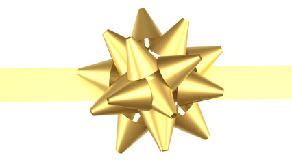 Golden Gift Bow on Light Ribbon Png Image 3d Render.
