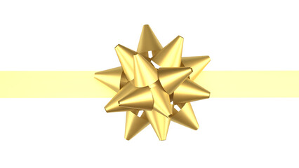 Golden Gift Bow on Light Ribbon Png Image 3d Render.