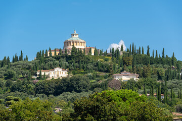 Close-up view of the sanctuary of Our Lady of Lourdes, formerly Fort San Leonardo, Verona, Italy 
