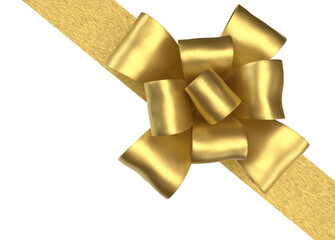 Golden Gift Bow on Light Ribbon Png Image 3d Render.