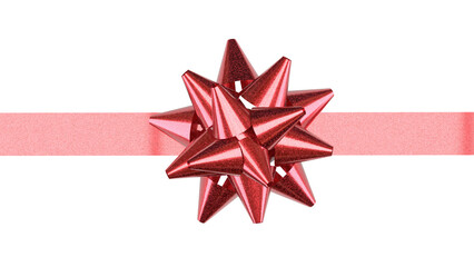 Red Metallic Gift Bow on Ribbon PNG image 3D render..