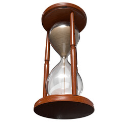 Classic Wooden Hourglass with Flowing Sand png image 3d render.